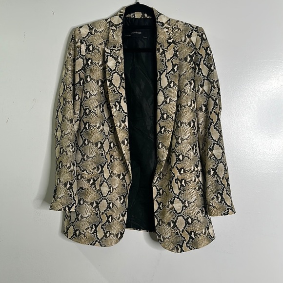 Zara beige brown python D kin snake print blazer size M career preppy feminine - Picture 2 of 10